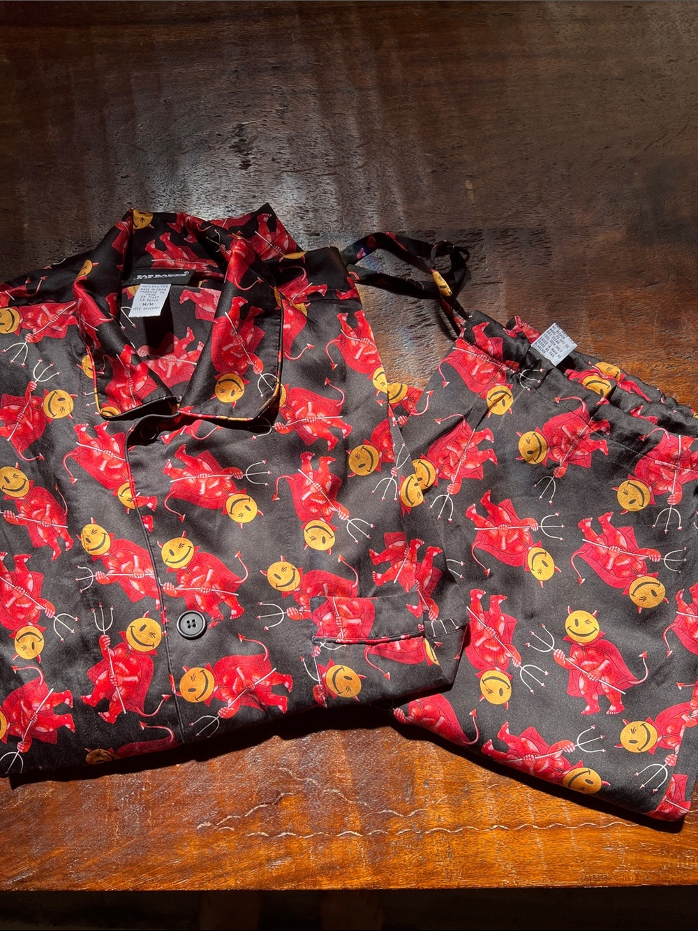 JOE BOXER Vintage Silk Devil Hot Stuff Print PJ Set Black/Red Women's Size M